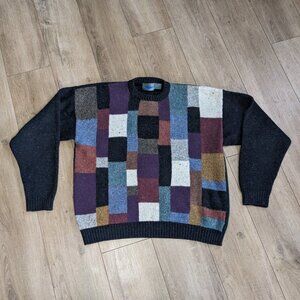 VINTAGE Etchings Wool Sweater Mens Pullover 90s Geometric Knit Colorful Size L